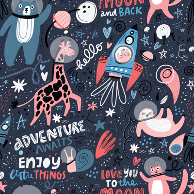 Wild Animals Astronauts by Olga Zakharova - Wrapped Canvas Print