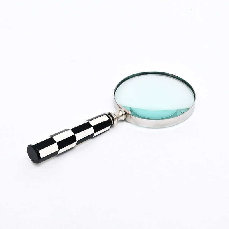 Classic Checkered Handle Magnifying Glass in Steel & Resin - Black