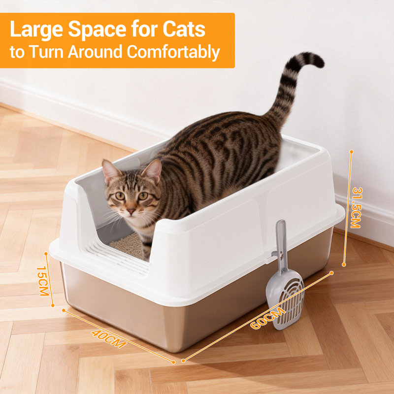 Stainless Steel Litter Box, White