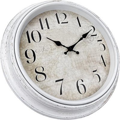 WOOPHEN Retro Wall Clock, Battery Operated 16" Extra Large Silent Non-Ticking Wall Clocks Vintage Rustic Style Decorative For Kitchen, Living Room, Bathroom, Bedroom(White)