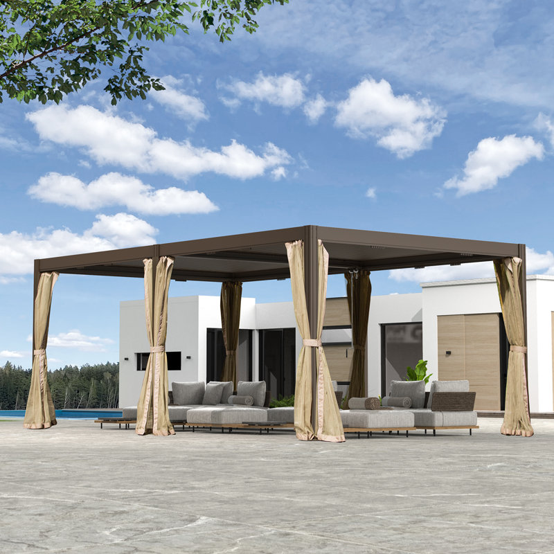 Pergola Gazebo with Louvered Roof, Brown, 20 ft x 12 ft