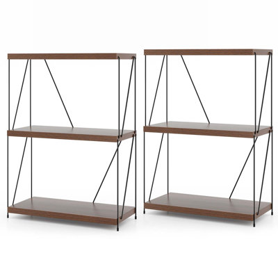 Rebrilliant 2 Pcs 3-tier Multipurpose Display Rack Freestanding Bookcase With Metal Frame Walnut