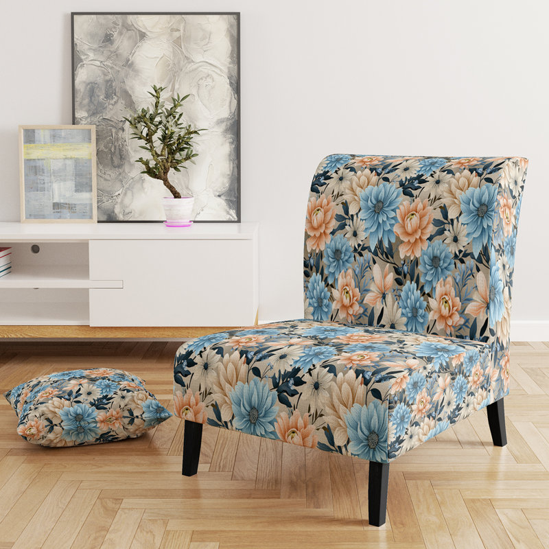 Motif floral de charme vichy bleu et beige - Fauteuil de chambre rembourré de style campagnard, fauteuil d'appoint floral rustique