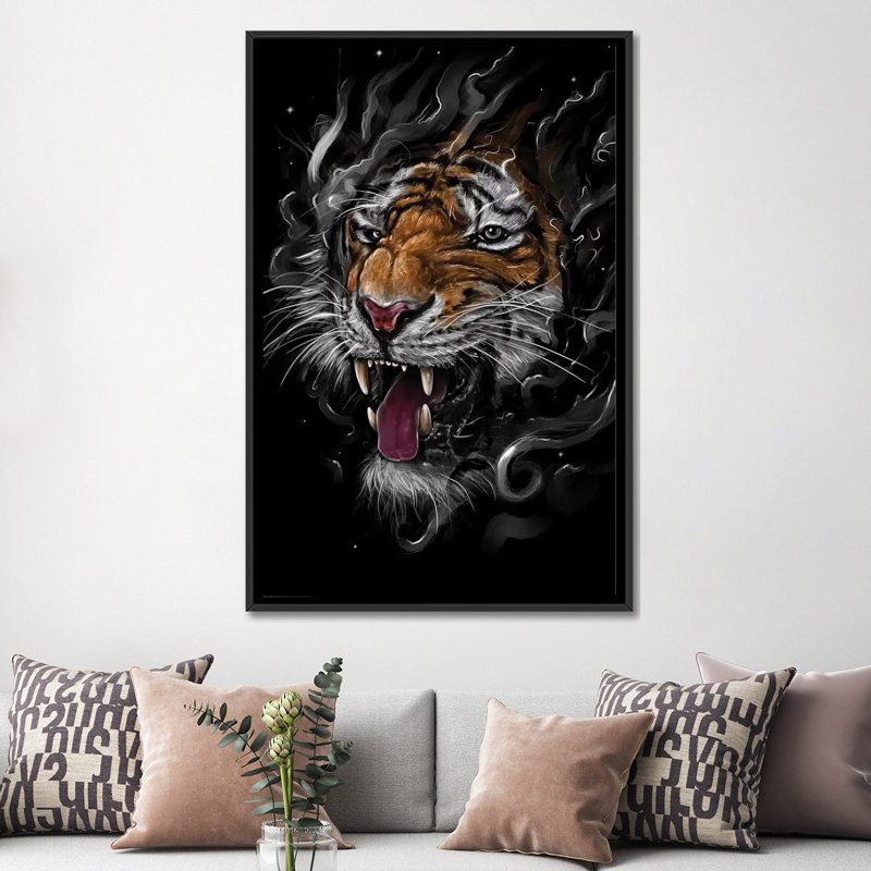 « tiger », impression sur toile, H 26 po x l 18 po x P 1,5 po, Toile encadrée noire, Pas de tapis