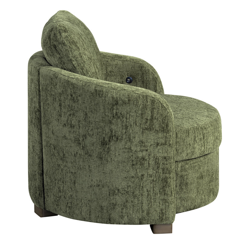 Manchester 44.1" Wide Boucle Accent Chair with Hidden Storage and USB Charging Ports, Olive Chenille