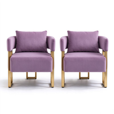 Ensemble de 2 chaises d'appoint en velours avec structure en métal doré et chaises de réception modernes rembourrées avec accoudoirs de luxe pour salon, bureau et salle d'attente