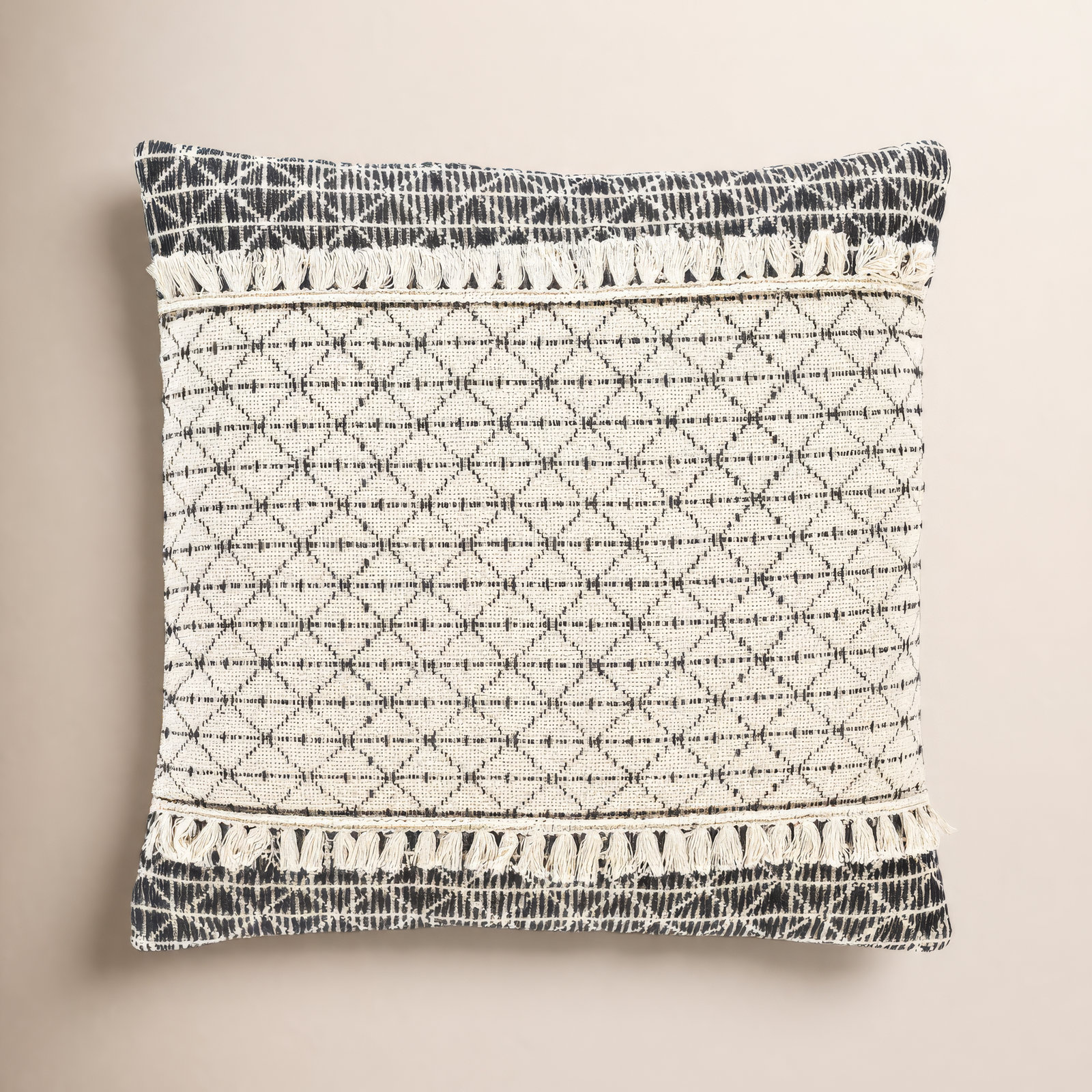 Santina Tassels Cotton Throw Pillow, 18" x 18", Polyester/Polyfill
