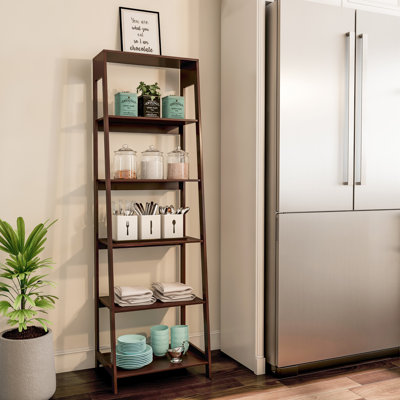 Lavish Home 23.5"L x 16.5"W x 71"H Freestanding 5-Tier Wood Ladder Bookshelf, Gray