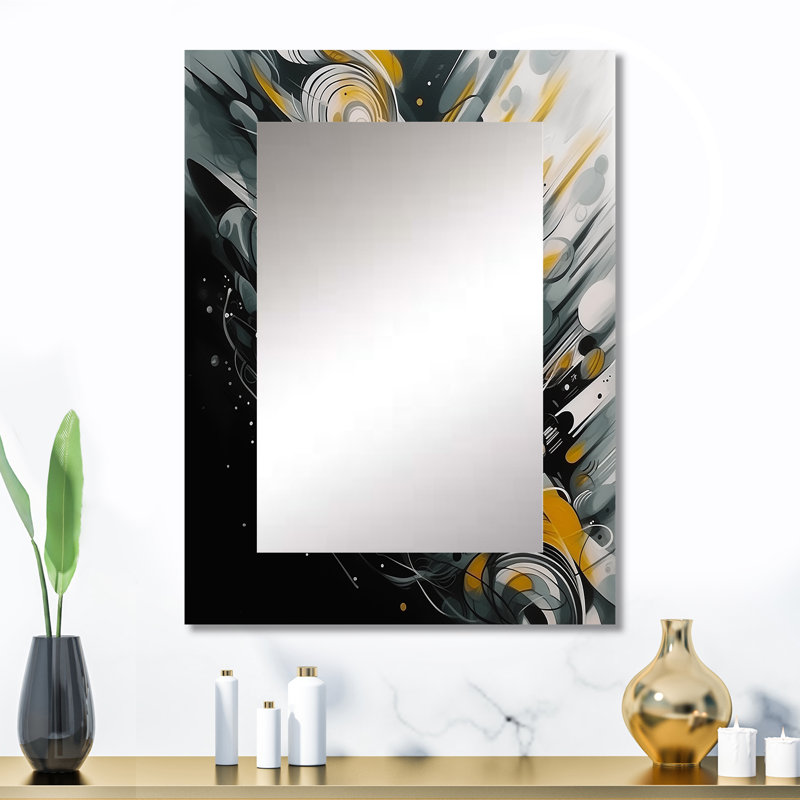 Grey And Yellow Infinite Geometry II - Geometric Large Wall Mirror, Gray Unique Mirror, Printed Metal Art, 32" x 24"