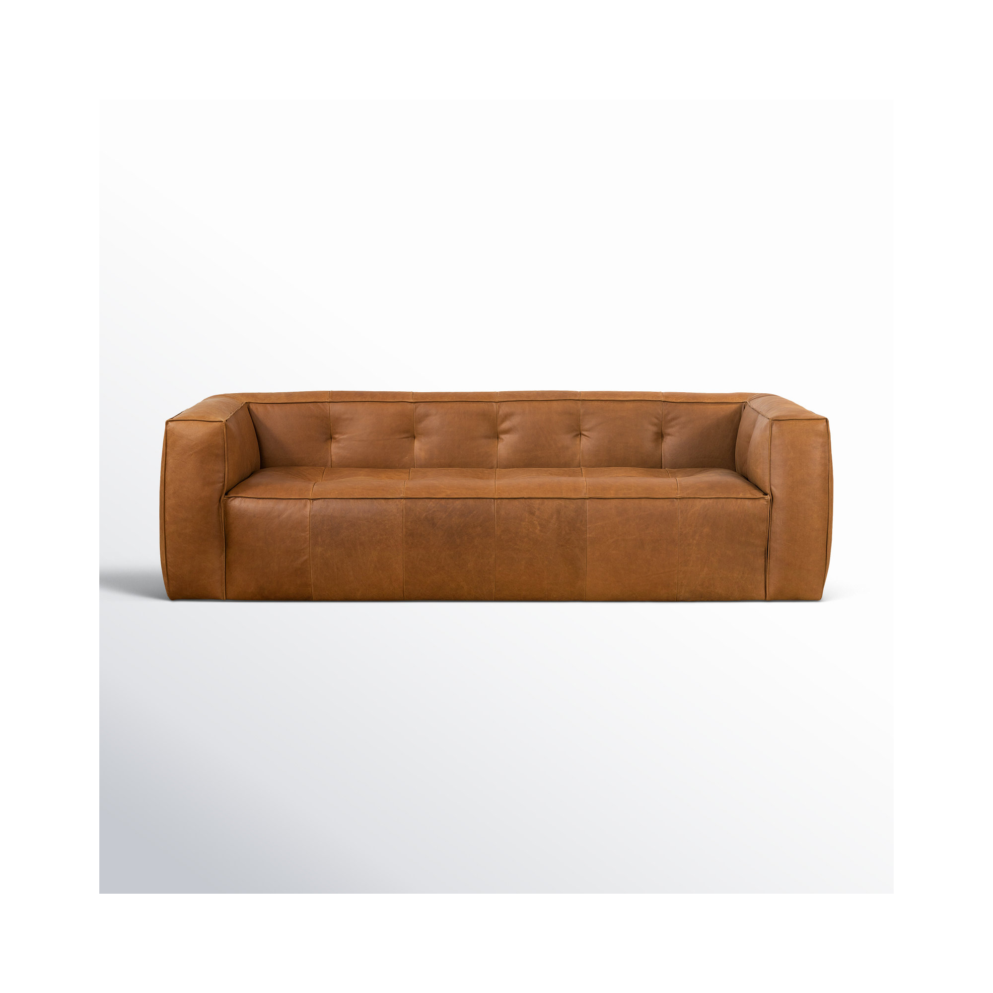  92'' Full-Grain Genuine Italian Leather Square Arm Sofa, Saddle Tan Genuine Leather