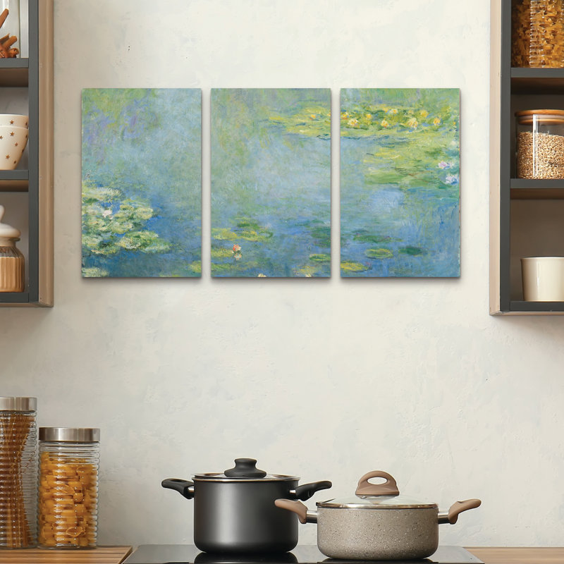 Ensemble de 3 panneaux muraux - Nénuphars Monet, art mural sur toile pour le salon, la chambre à coucher ou le bureau 