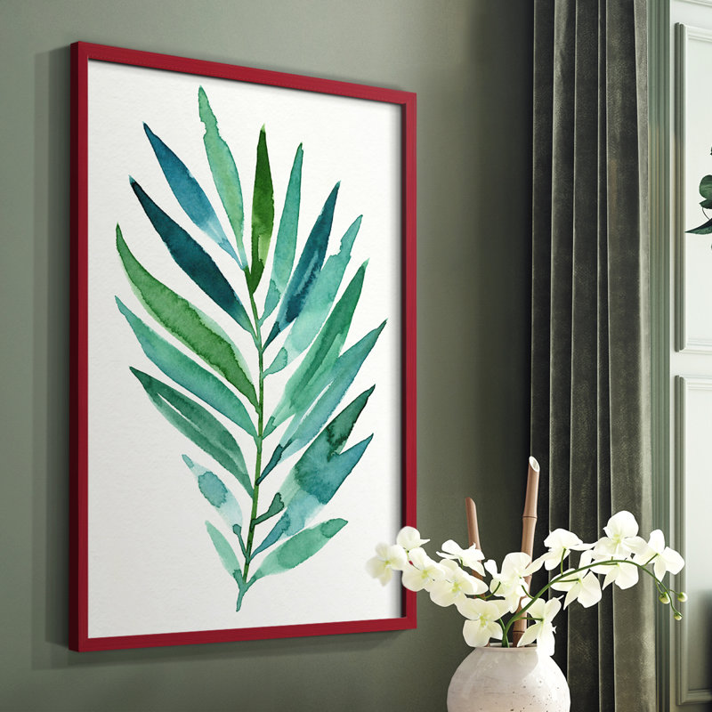 Palm Frond Flow I, reproduction encadrée - bois massif, Rouge, H 10 po x l 8 po