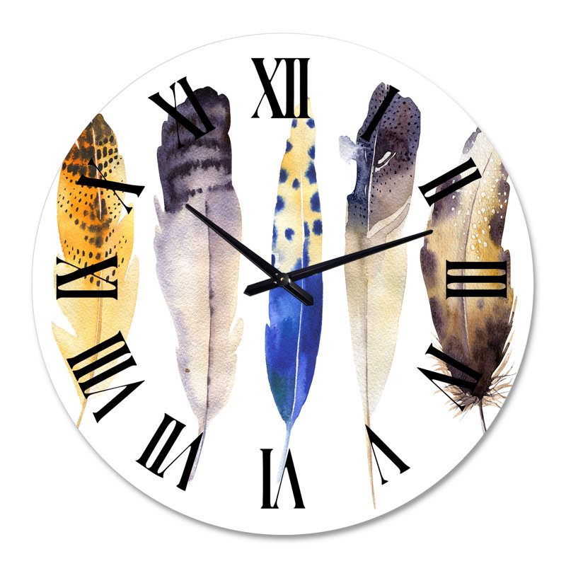 Ensemble de plumes colorées Boho I - horloge murale bohémienne et éclectique, Grand