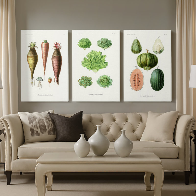 Fruit et légume Variétés VI - Toile tendue sur mesure - 3 pièces, H 12 po x l 24 po