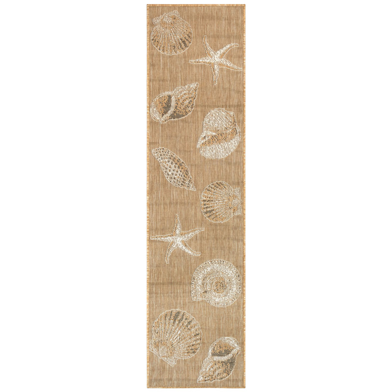Tapis intérieur / extérieur brun clair Saldanha, Tapis de couloir 1 pi 11 po x 4 pi 11 po