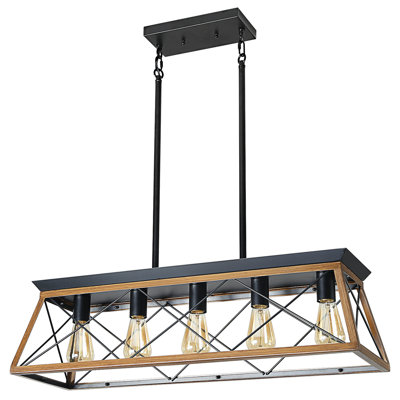 Luminaire suspendu de style industriel en noyer à hauteur réglable pour salle à manger et salon