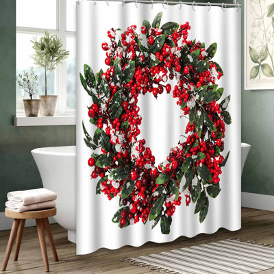 Red Waterproof Shower Curtain, Shower Curtains for Bathroom with 12 Hooks
