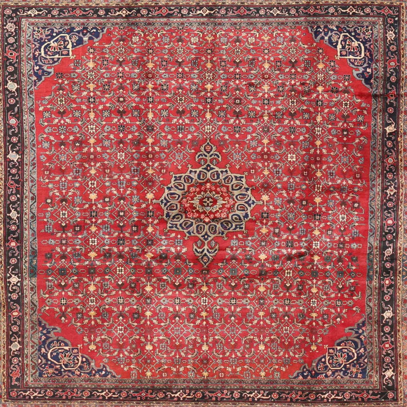 Tapis traditionnel rouge / noir, Carré 5 pi