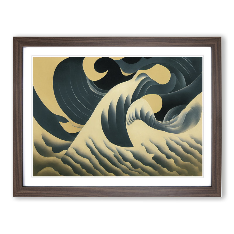 Abstract Japanese Wave Vol.1 - Single Picture Frame Print, Walnut, 46cm H x 64cm W x 2cm D