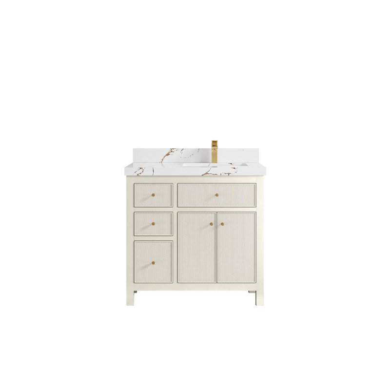 Alabaster Fluted 36" Bathroom Vanity with Quartz Top