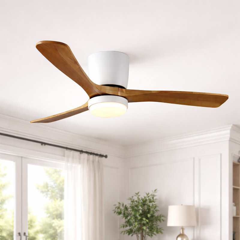 Ventilateur de plafond à moteur à courant continu de 52 po Epoch avec lumière DEL à intensité variable, pales en bois massif, commande de l'application, interrupteur mural et télécommande manuelle