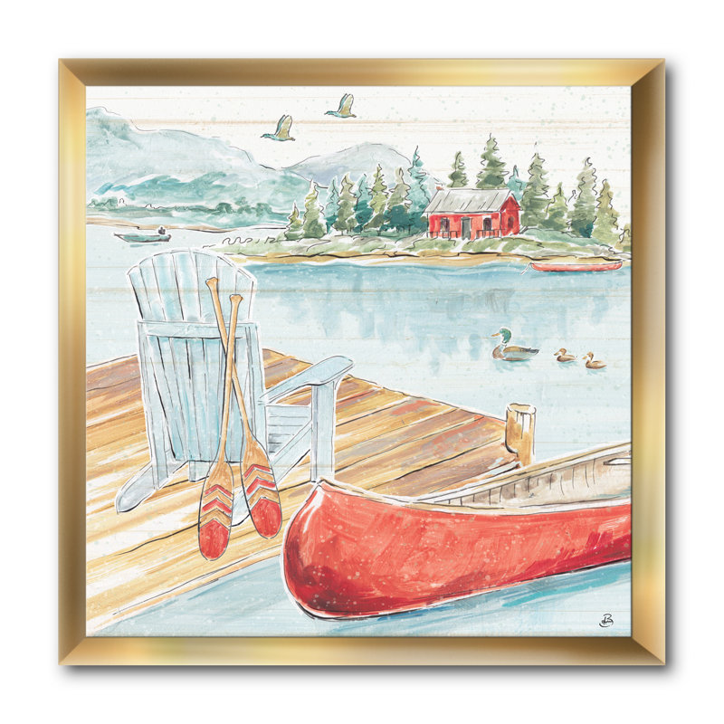 « lake house canoës iii », reproduction d’image sur toile, H 16 po x l 16 po x P 1 po, Cadre blanc