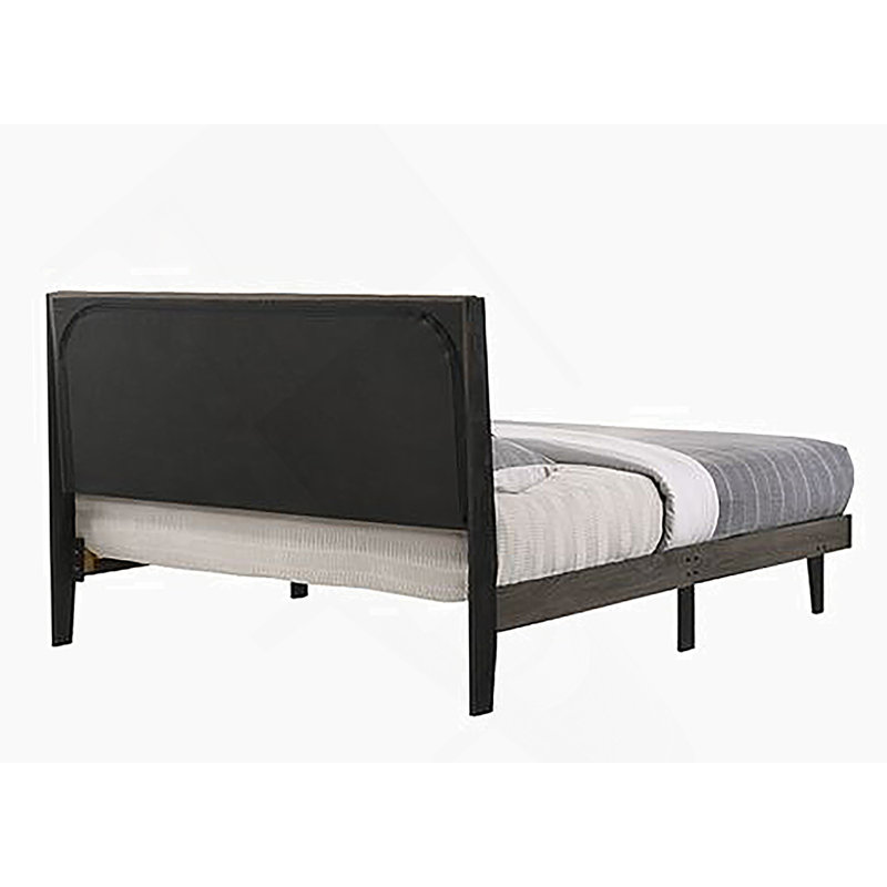 Grand lit Valdemar en tissu brun et gris vieilli