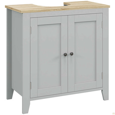 Armoire de rangement à piédestal, sous-lavabo, meuble-lavabo de salle de bain avec U et tablette interne réglable, gris