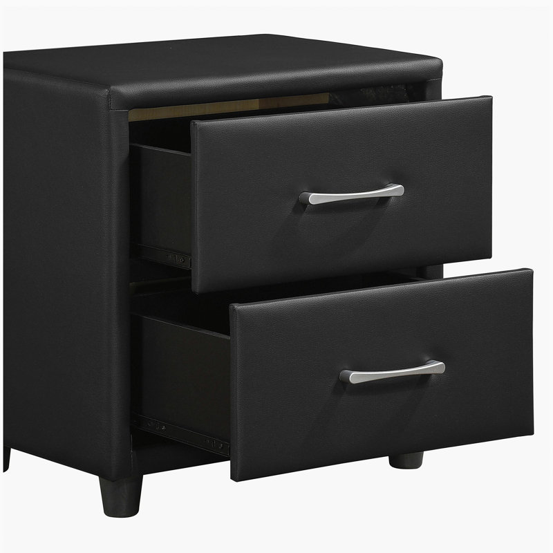 Table de chevet 2 tiroirs Gribble, Vinyle noir
