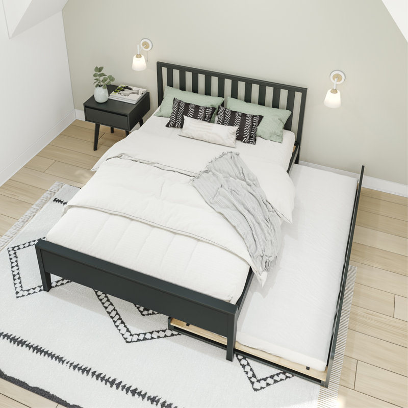 Brubaker Solid Wood Panel Bed, Double, Noir