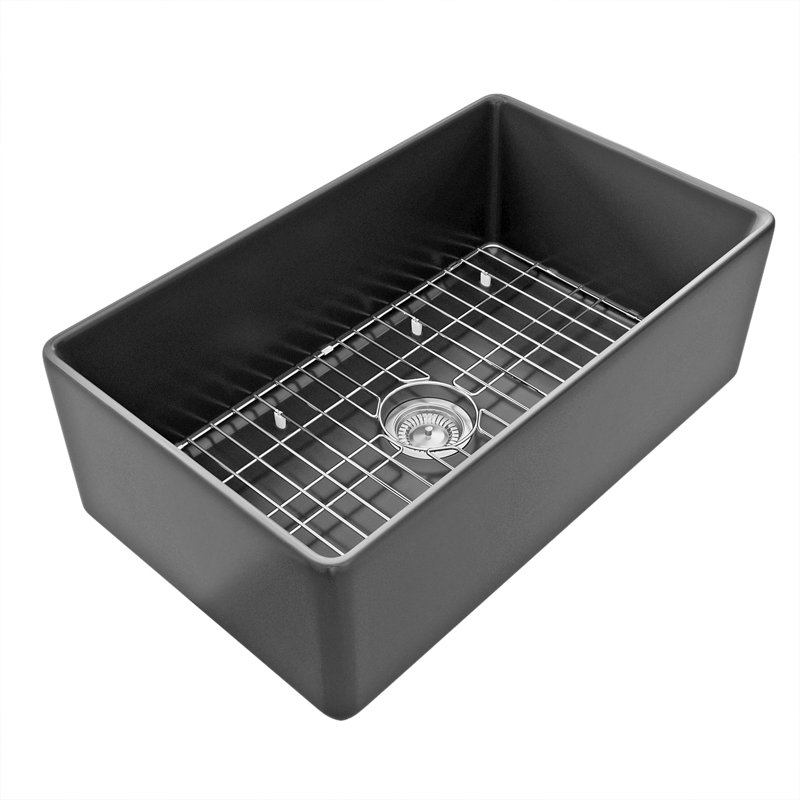 Sinber 30 Inch Farmhouse Apron Single Bowl Kitchen Sink with Fireclay Black Finish 2 Accessories