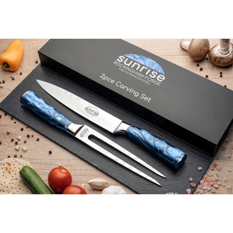 Grunwerg Rockingham Forge 2 Piece Stainless Steel (18/10) Carving Set, Sapphire Blue