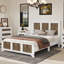 Grand lit plateforme en bois de style campagnard | Lit moderne avec décoration en bandes de bois et support en lattes de contreplaqué, blanc-2038797778-2038797777