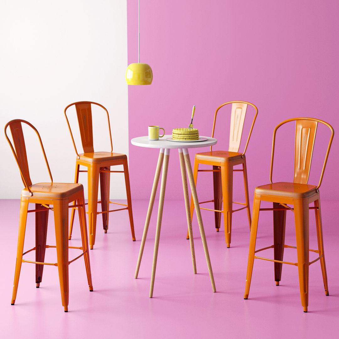 Angelean 24" High Distressed Metal Indoor-Outdoor Counter Height Stool - Back (Set of 4) Wrought Studio™ 