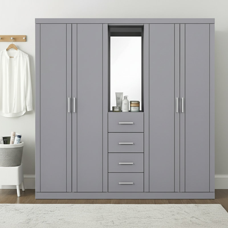 Kimberley 4 Door 4 Drawer Combi Fitment Wardrobe, Cool Grey