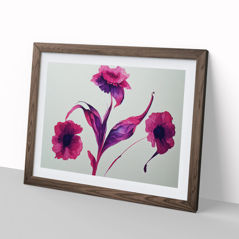 Magical Watercolour Flowers - Framed Print, 46cm H x 64cm W x 2cm D, Walnut