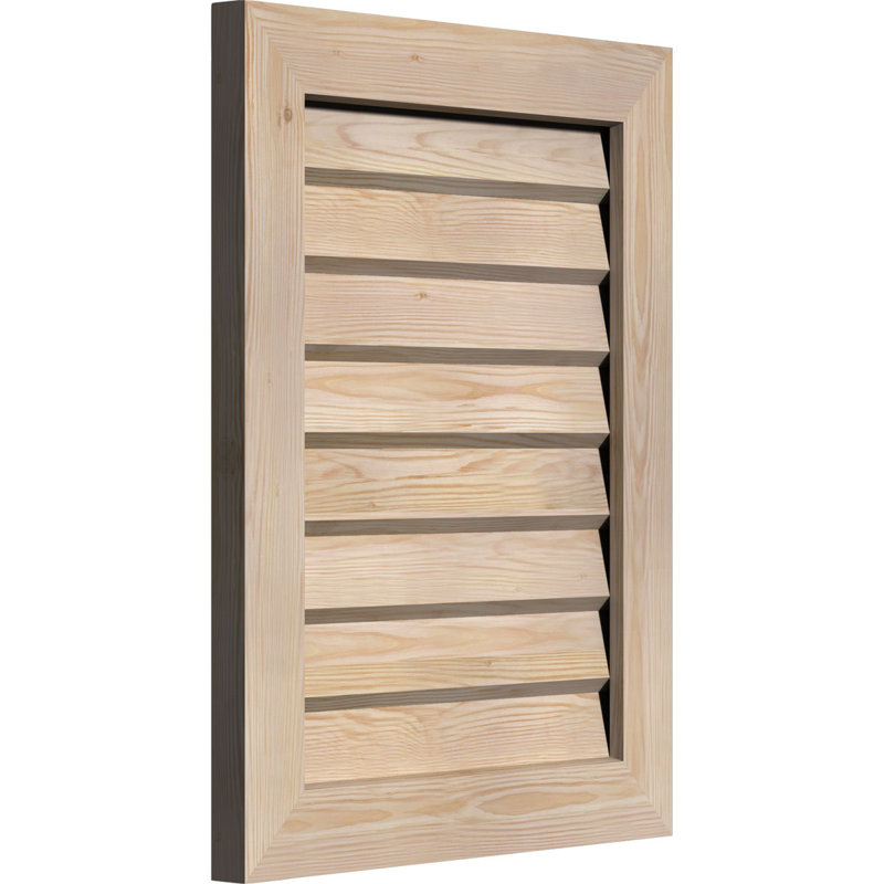 Évent vertical vertical en bois non fonctionnel avec cadre décoratif, Pin brut (lisse)