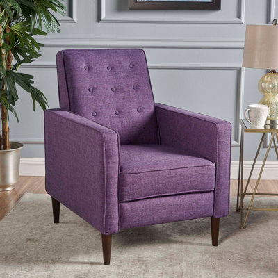 Fabric Recliner Chair Mid-Century Modern Recliner Pushback Single Recliner Sofa With Thicker Seat Cushion Tufted Upholstered Sofa With Wooden Leg For Living Room Bedroom