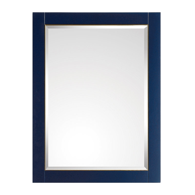 Mason Rectangle Solid Wood Beveled Mirror, Navy Blue/Gold, 32" H x 24" W