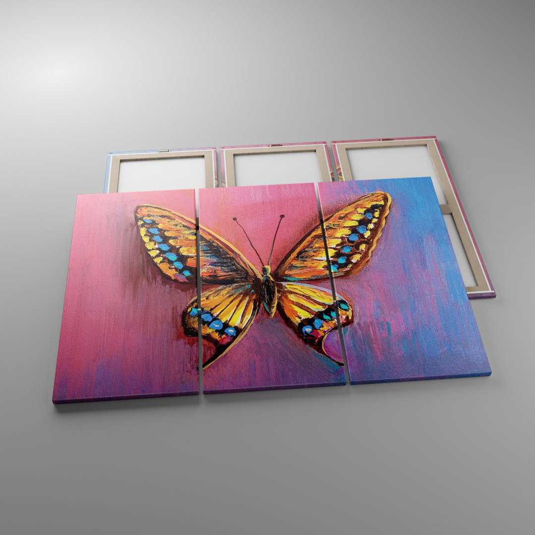 3-tlg. Leinwandbilder-Set Butterfly Colorful Painted