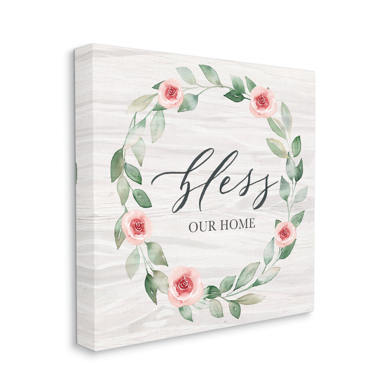 Couronne «Bless Our Home Family Simple Simple Rose Rose» par Kristen Brockmon - Peinture, Toile tendue