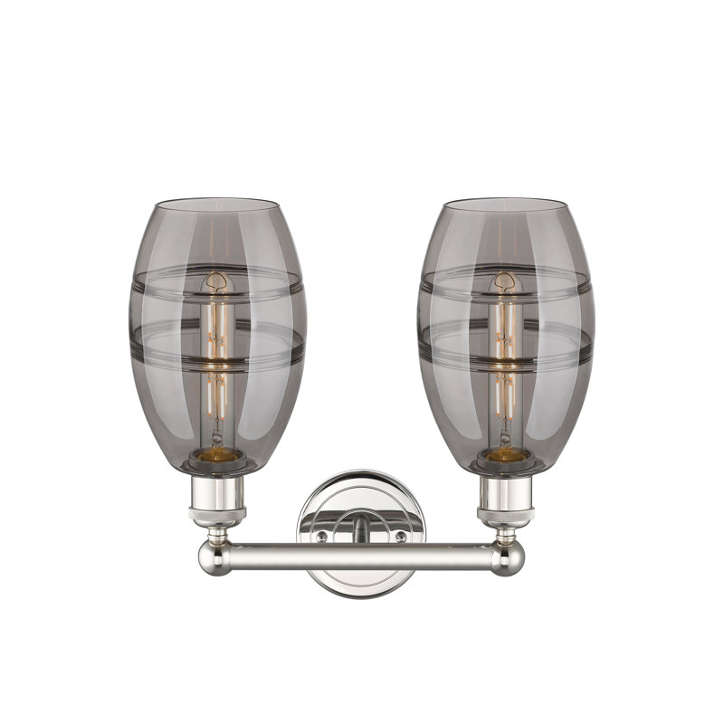 Éclairage pour meuble-lavabo à 2 lumières Kusham, Gris fumée clair, Nickel poli