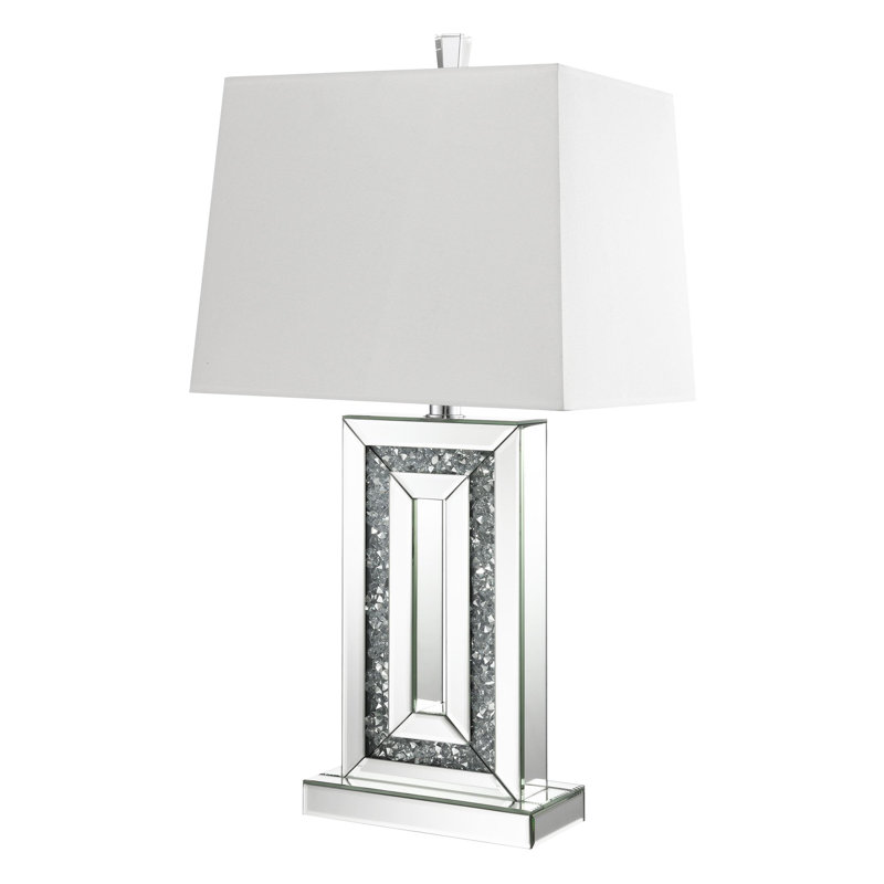 Tapered Shade Mirrored Table Lamp Silver, 30" H x 14.6" W x 12.15" D
