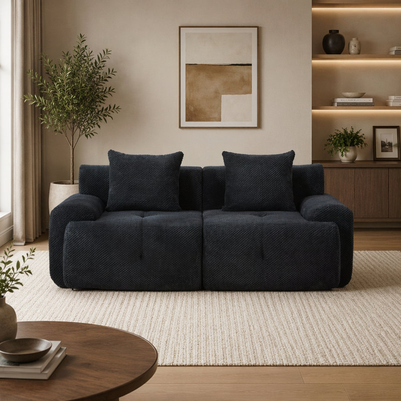 Causeuse modulaire capitonnée avec coussins, Polyester gris anthracite