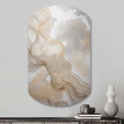 «Gold and Grey Linear Expressions V - Line Art, asymétrique, art mural en métal pour le salon, cylindre doré, reproduction d'art en métal