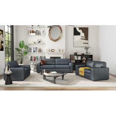 Caro Espinoza Leather Upholstered 3-Piece Living Room Set, Sofa Loveseat And Cutler Chair