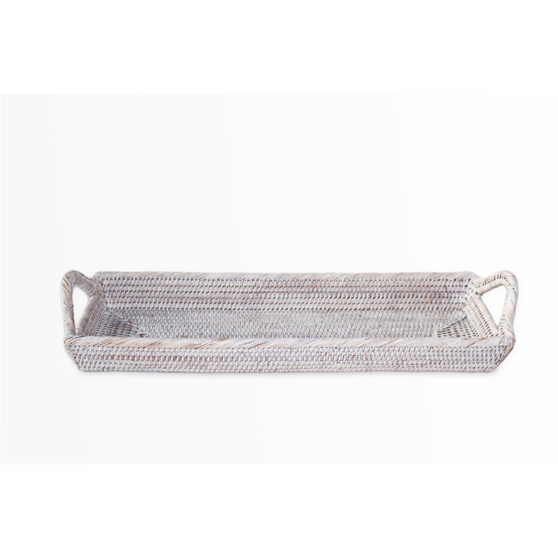 Rattan/Wicker Decorative Tray, White Wash