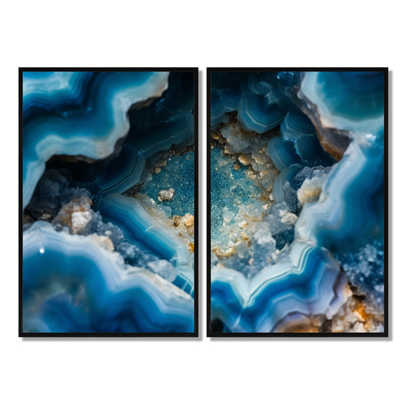 Geode Gems I - impressions d'art traditionnelles sur toile, H 36 po x l 48 po, Impression encadrée flottante, Noir