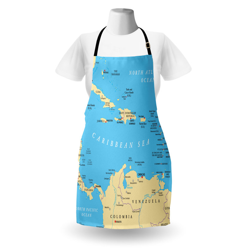 Tablier de voyage Bungalow Rose unisexe carte des capitales des Caraïbes taille adulte bleu ivoire