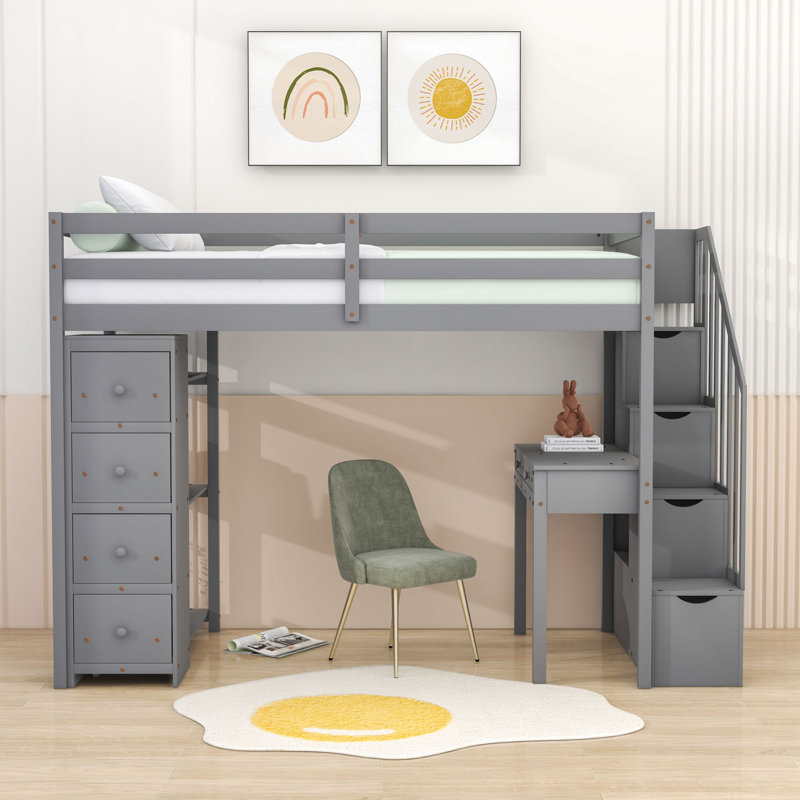 Helmtrude Twin 6 Drawers Loft Bed with Built-in-Desk by Harriet Bee, Gray